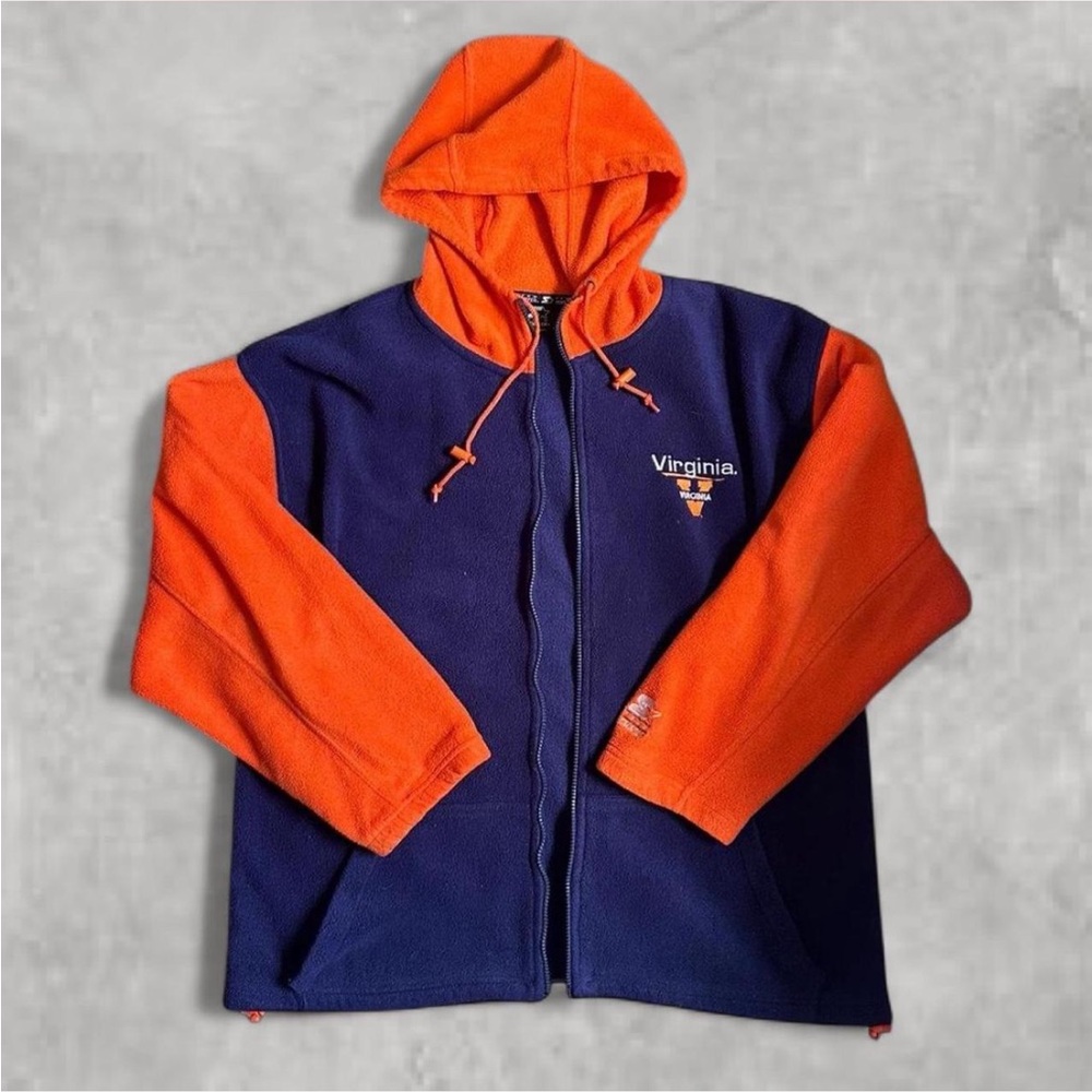 STARTER Orange and Blue University of Virginia zip up hoodie with broken zipper
